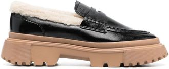 Hogan Black Shearling Lining Leather Loafers