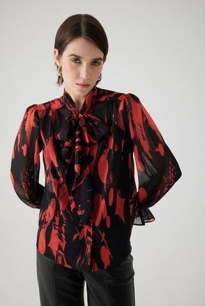 Exquise Agatha Sheer Chiffon Shirt in Red-Black at Nordstrom, Size Xx-Large