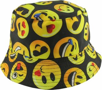 Generic Unisex Adults Reversible Packable Summer Bucket Hat in Emoji Black, Size: One Size