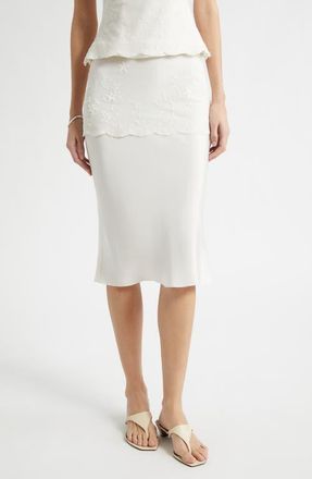 Poss&eacute; Cove Lace Stretch Silk Midi Skirt in Pearl at Nordstrom, Size Xx-Large