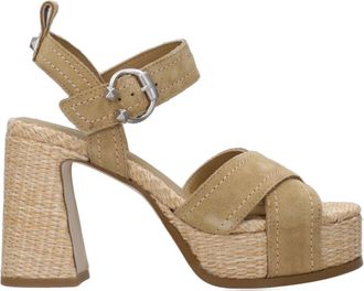 Ash Bruine Leren Sandalen met Gevlochten Motief - Dames - Sandalen met hakken - Bruin - 40 EU - Leer - Schoenen