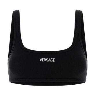 Versace Bras, female, Black, Size: 2XL Cotton Ribbed Bralette