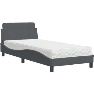 vidaXL Bed with Mattress Dover Dark Grey Single Velvet vidaXL