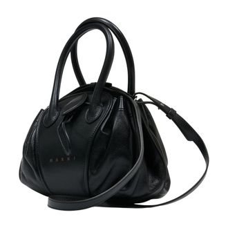 Marni Womens Tulipea Top Handle Bag Black Calfskin