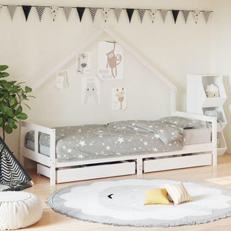 vidaXL Estructura Cama Ni&ntilde;os Con Cajones Madera Pino Blanco 80x200 Cm Vidaxl