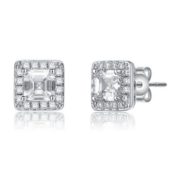 Rachel Glauber Classy Halo Square Stud Earrings