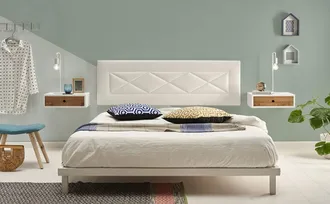 HOGAR 24 Cabecero tapizado blanco 150cm y 2 mesitas flotantes blanco y encerado
