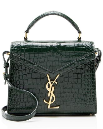 Saint Laurent Green Croc-Embossed Leather Croc Embossed Leather Monogram Cassandra Mini Top Handle (Authentic Pre-Loved)