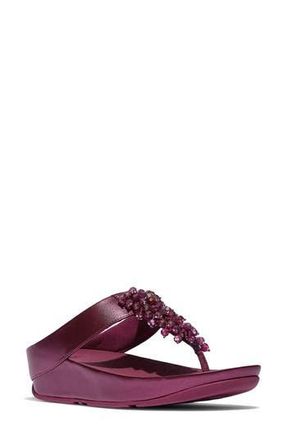 FitFlop Rumba Iridescent Beaded Post Toe Wedge Sandal in Metallic Ruby at Nordstrom Rack, Size 7.5