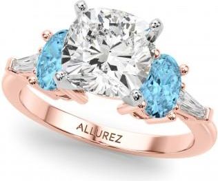 Allurez Cushion Cut Lab Grown Diamond & Oval Blue Topaz Engagement Ring 18K Rose Gold (4.18ct)