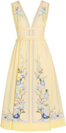 Self Portrait Floral-print Cotton-poplin Midi Dress - Yellow - 16 (UK16 / XL)