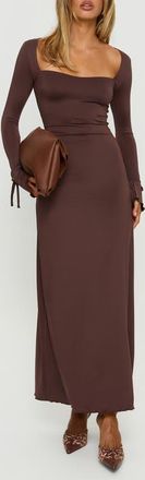 Princess Polly Dalzine Long Sleeve Maxi Dress in Chocolate at Nordstrom, Size 0