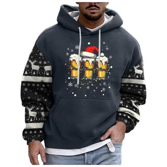 Generic Mens Hoodie Christmas Costume Christmas Jumpers for Men 3D Printed Reindeer Long Sleeve Santa Xmas Jumper 3D Print Santa Claus Sweatshirt Pullover Chr