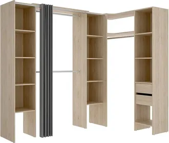 Vente-Unique Armadio Guardaroba Angolare Allungabile L164/234 Cm Rovere E Grigio - Dorian