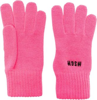 Msgm logo-embroidered knitted gloves - women - Merino/Acrylic (Fiber) - One Size - Pink