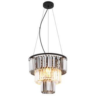 Netlighting Naxis Pendant Matt Black Crystals Smoke Glass Shade 3x E27