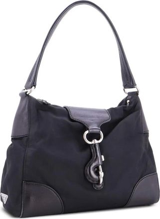 Prada Borsa a spalla Hook Hobo in nylon e pelle - Nero