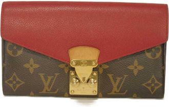Louis Vuitton Brown Cerise Red Color Monogram Canvas Leather Long Wallet (Tri-Fold) (Pre-Owned)