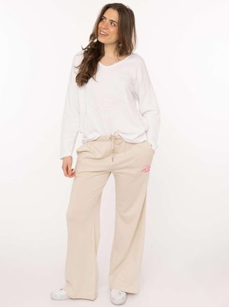 Zwillingsherz Sweathose ZWILLINGSHERZ Feel Good Club, Damen, Gr. L/XL, N-Gr, beige, Sweatware, Obermaterial: 60% Baumwolle, 40% Polyester, bestickt, unifarben, lang