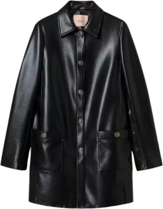Twinset Faux Nappa Leren Trenchcoat - Dames - Mantel - Zwart - XS - Leer - Jassen