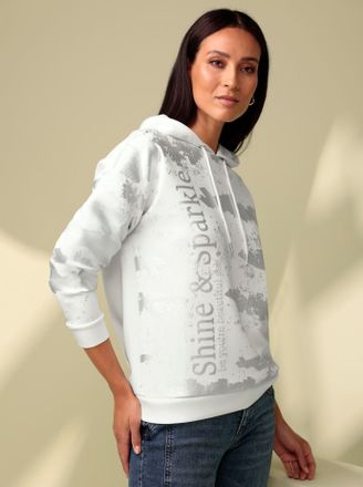 Heine Hoodie HEINE, Damen, Gr. 46, beige (ecru), 50% Modal, 44% Polyester, 6% Elasthan, bedruckt, gemustert, metallic, Sweatshirts Hoodie