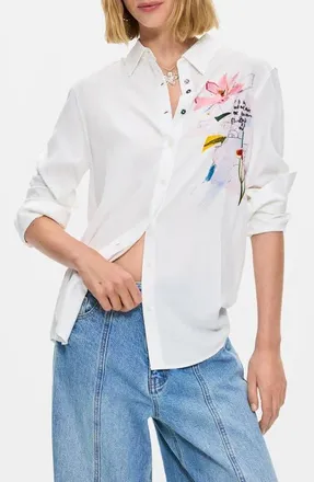 Desigual Screenprint Button-Up Shirt in White at Nordstrom, Size X-Large
