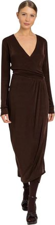 Twinset Longuette Jersey Jurk met Gedrapeerde Overlap - Dames - Casual kleedjes - Bruin - S - Polyester - Kleedjes