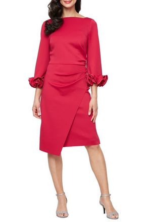 Alex Evenings Ruffle Sleeve Stretch Crepe Cocktail Dress in Cranberry at Nordstrom, Size 12