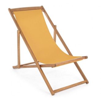 Konte Design Lote de 4 sillones reclinables de acacia y tejido amarillo