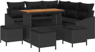 vidaXL Conjunto De Sof&aacute; De Jard&iacute;n Con Coj&iacute;n Con Almohada 9 Pcs Negro Vidaxl