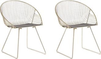 Beliani Conjunto De 2 Sillas De Comedor De Metal Dorado Asiento De Piel Sint&eacute;tica Moderno Glamour Industrial Aurora