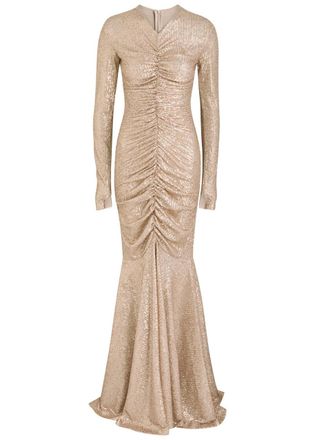 Norma Kamali Sequined Ruched Gown - Beige - S (UK8-10 / S)