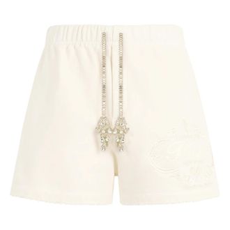 Philipp Plein Washed Fleece Shorts Tennis Club Crystals - Dames - Korte Broeken - Beige - M - Korte Broeken