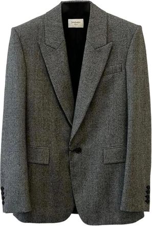 Saint Laurent Jassen, Heren, Grijs, L, Wol, Wool Glen Plaid Blazer
