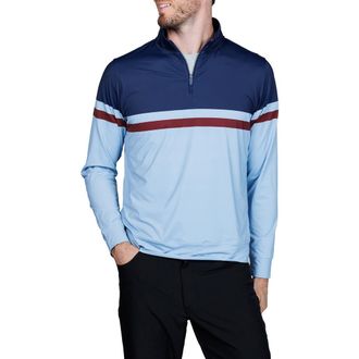 Tailorbyrd Engineered Stripe Performance Quarter-Zip Polo in Blue at Nordstrom Rack, Size Xx-Large