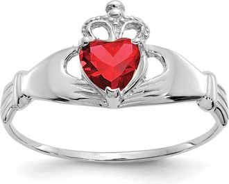 Diamond2Deal 14k White Gold Red Cubic Zirconia Claddagh Heart Ring