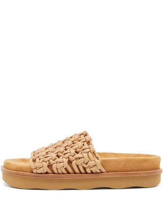 Chlo&eacute; Leren slippers - Beige