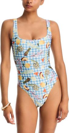 Aqua Lisa Says Gah Printed One Piece Swimsuit In Blue Multi