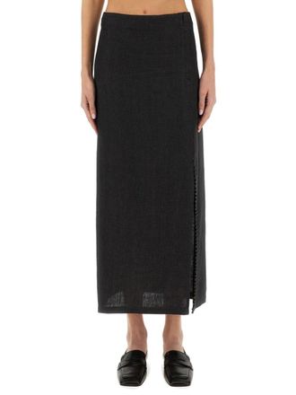Alysi Black Linen Maxi Skirt With Side Slit
