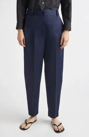 Nellie Partow Astor Cotton Stretch Twill Tapered Leg Pants in Navy at Nordstrom, Size 6