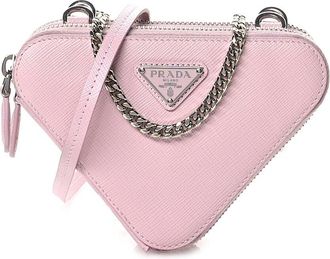Prada Alabastro Saffiano Leather Mini Triangle Crossbody Pouch (Authentic Pre- Loved)
