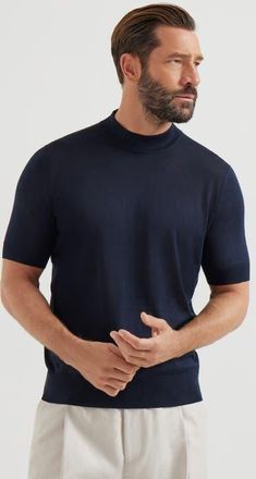 Brunello Cucinelli Knit T-shirt in Navy Blue at Nordstrom, Size 56 It
