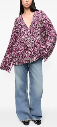 Ganni Womens Hand Knitted Wool Cardigan - Fuschia - Size Small