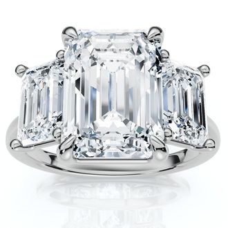 Pompeii3 Cert. 5Ct Emerald Cut Diamond Engagement Ring 3-Stone 14k Gold or Pt Lab Grown
