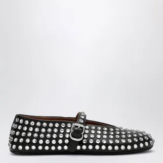 Alaia Ballerina con cristalli nera in pelle
