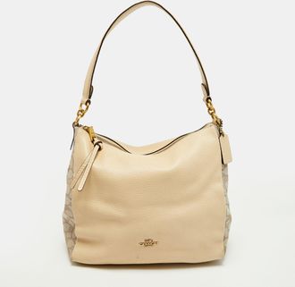Coach Shay Beige Leather And Signature Canvas Shoulder Bag