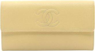 Chanel Yellow Leather Long Wallet (Bi-Fold) (Pre-Owned)