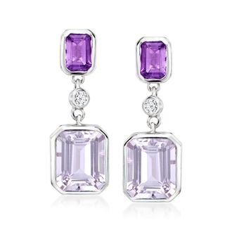 Ross-Simons Tonal Amethyst and. Lab-Grown Diamond Drop Earrings in Sterling Silver