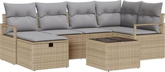 vidaXL Sofa Set with Cushion 7 pcs Beige and Light Grey Poly Rattan vidaXL