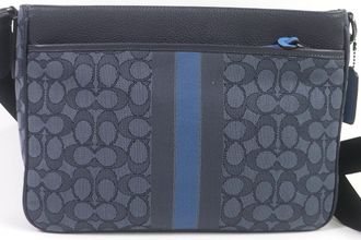 Coach Navy Canvas Leather Shoulder Bag (Pre-Owned)